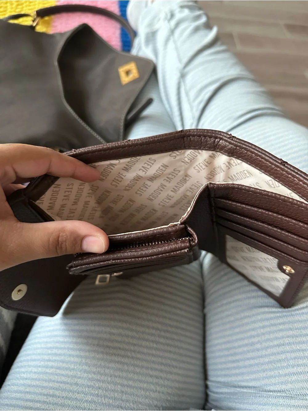 Steve Madden Quilted Dark Brown Wallet with Gold Logo